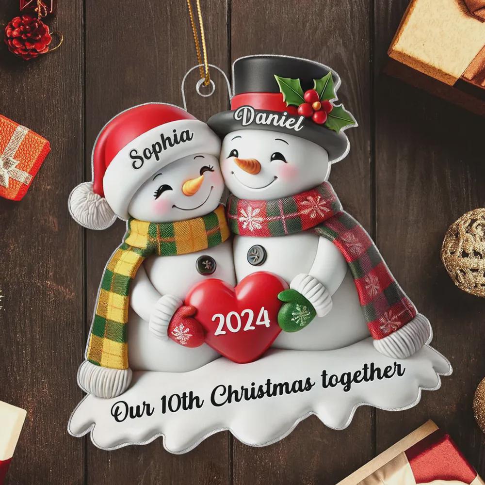 Adorno acrílico personalizado para Navidad de pareja de muñecos de nieve: Recuerdo de 2025