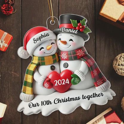 Adorno acrílico personalizado para Navidad de pareja de muñecos de nieve: Recuerdo de 2025