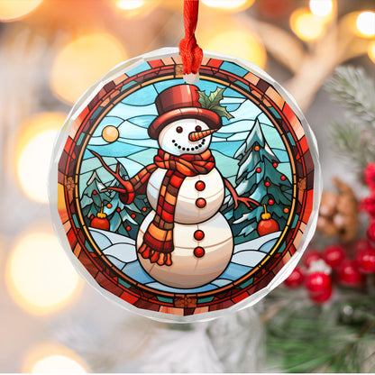 Stained Glass Snowman Christmas Ornament | Classic Winter Christmas Tree Decoration | Acrylic, Ceramic & Glass Holiday Gift