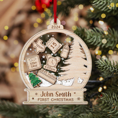 Baby's First Christmas Ornament 2024, Personalized Baby 1st Christmas Ornament, Custom New Baby Gift, 4D Shake Babies Ornament, Baby Shower