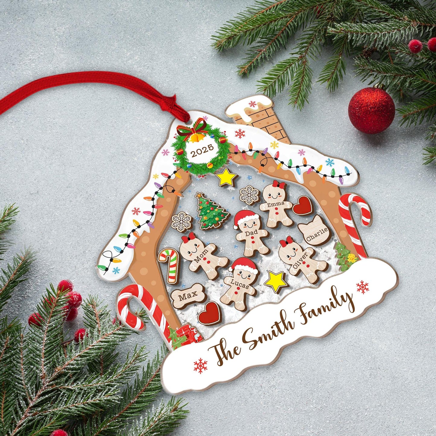 4D Shake Family Ornament With Pets, Custom Gingerbread Family Shaker Ornament, Family Ornament 2025, Family Keepsake, Family Christmas Gift