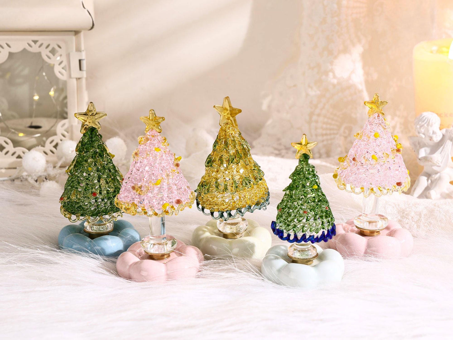 Sapin de Noël miniature en vitrail fait main, Décoration de table de Noël