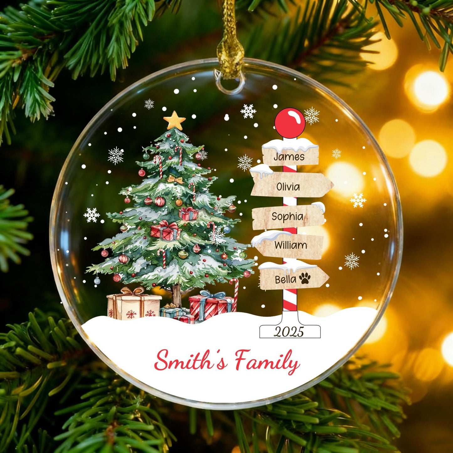 Custom Family Name Christmas Ornament 2025,Family With Pet Ornament, Christmas Keepsake,Family Tree Ornament,Custom Christmas Bauble