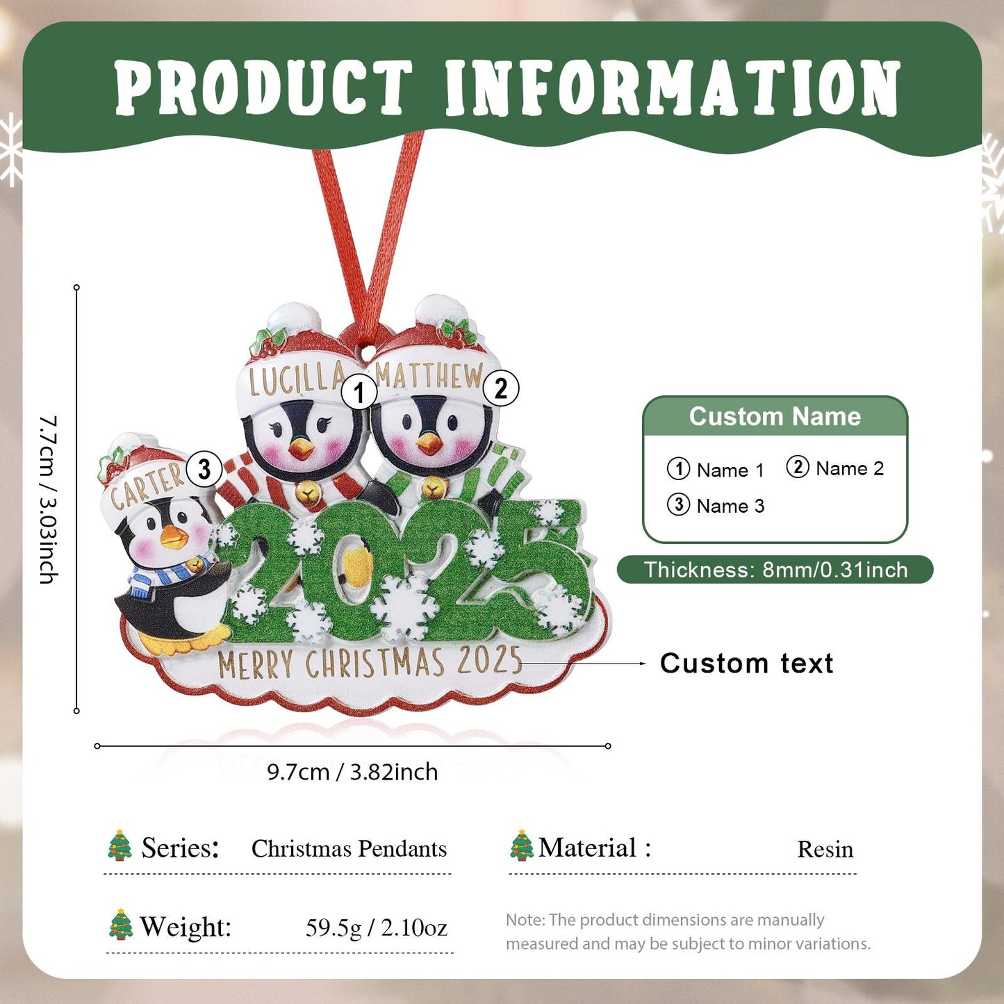 Custom Christmas Tree Ornament 2025, Personalized Family Names 2-6, Resin Christmas Tree Decor, Holiday Keepsake Gift,Christmas 2025