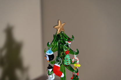 Árbol de Navidad de Cristal Hecho a Mano con Adornos | Figura Navideña