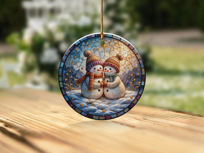 Snowman Ornament, Couple Ornament, Winter Ornament, Ceramic Ornament, Holiday Ornament, Christmas Ornament, Cute Ornament