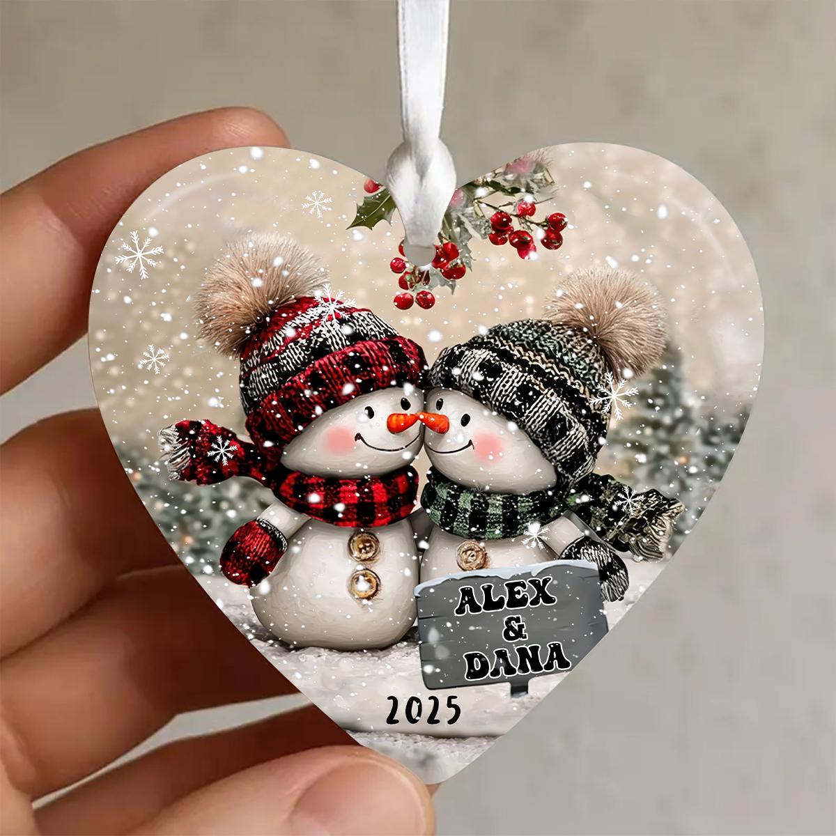 Snowman Couple Glass Ornament, Personalized Christmas Ornament For Newlyweds, Engagement Or Wedding Gift, First Christmas Couple Decor