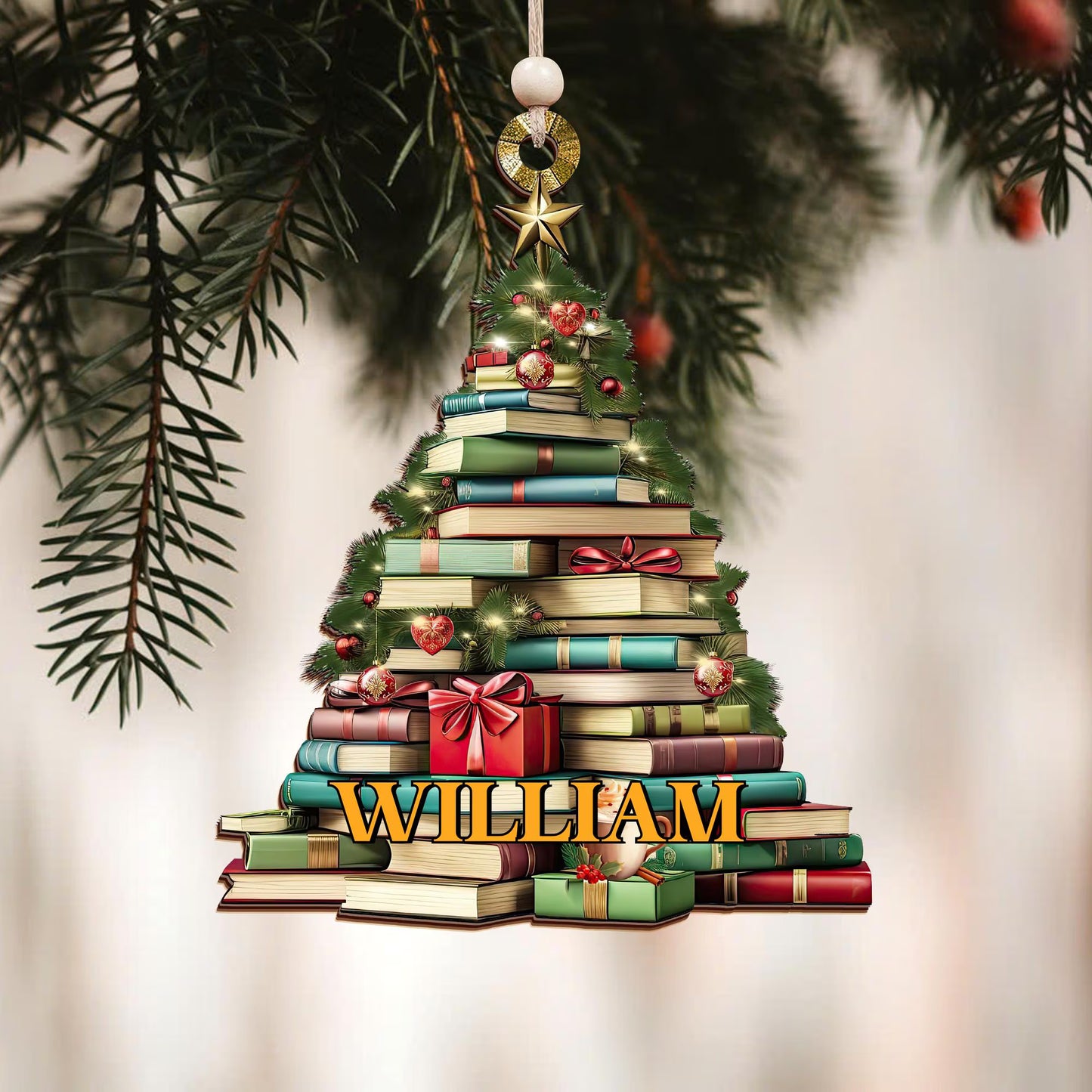 Personalized Book Stack Christmas Ornament - Custom Reader Gift