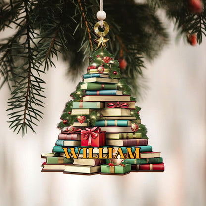 Personalized Book Stack Christmas Ornament - Custom Reader Gift