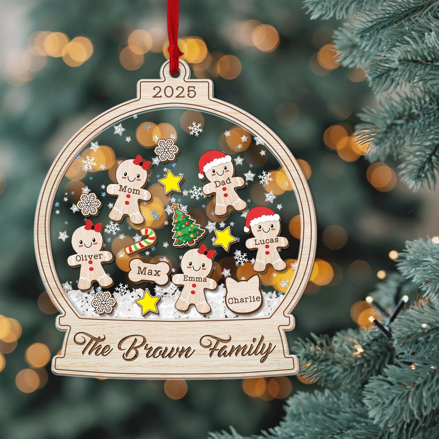 Personalized Gingerbread Family Christmas Ornament, Custom Family Ornament 2025, 4D Shake Ornament, Gingerbread Family Gift,Xmas Decor