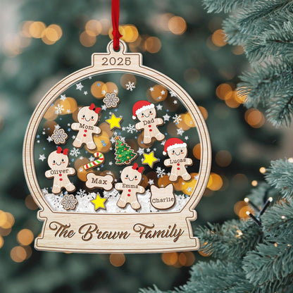 Personalized Gingerbread Family Christmas Ornament, Custom Family Ornament 2025, 4D Shake Ornament, Gingerbread Family Gift,Xmas Decor