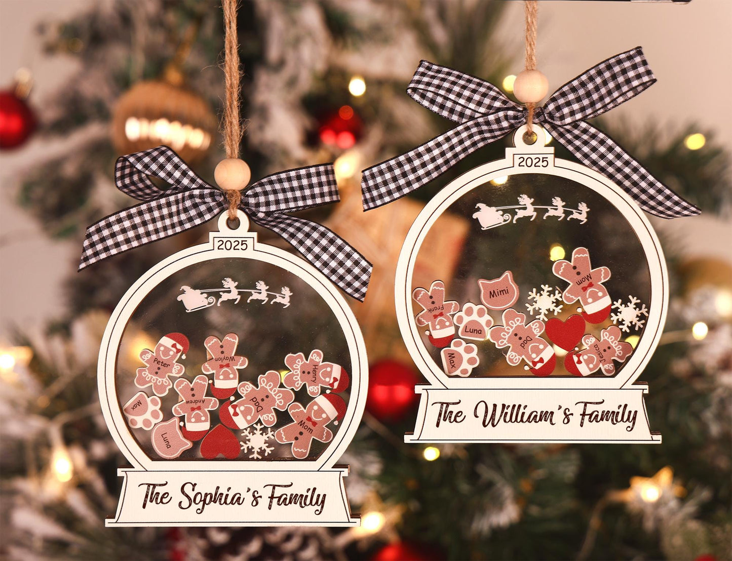 Adorno de Navidad familiar de pan de jengibre personalizado 2025: Recuerdo de galleta a medida