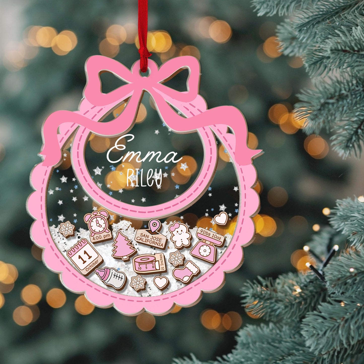 Baby's First Christmas Ornament, Personalized Baby 1st Christmas Ornament, Custom New Baby Gift, 4D Shake Babies Ornament, Baby Shower