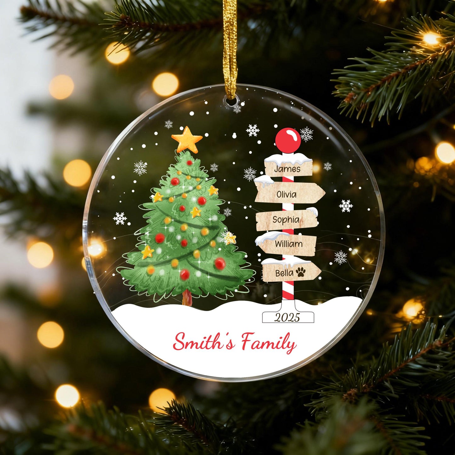 Custom Family Name Christmas Ornament 2025,Family With Pet Ornament, Christmas Keepsake,Family Tree Ornament,Custom Christmas Bauble