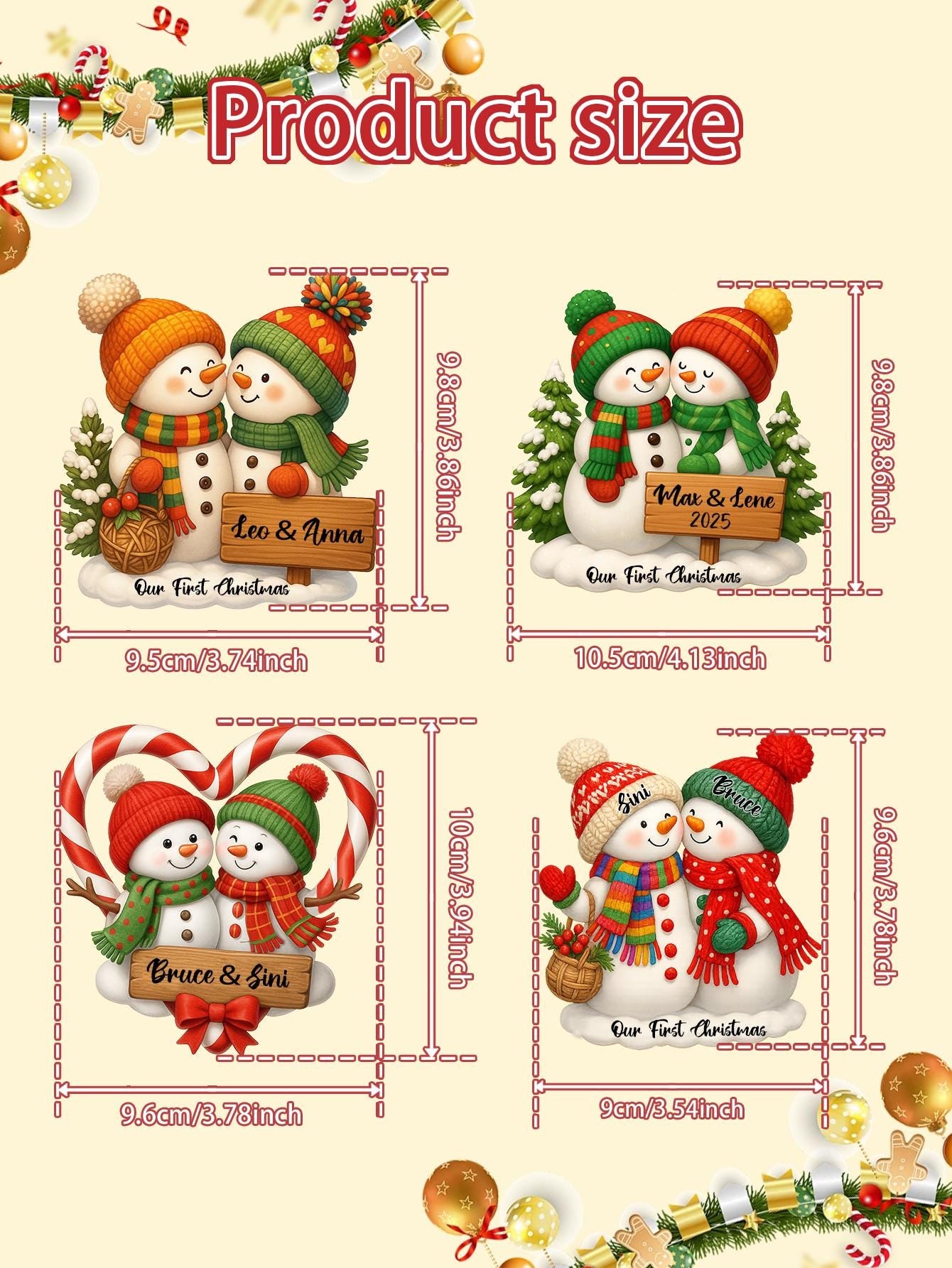 Adorno personalizado de muñeco de nieve para pareja, decoración navideña para árbol
