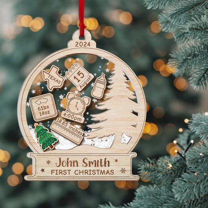 Baby's First Christmas Ornament 2024, Personalized Baby 1st Christmas Ornament, Custom New Baby Gift, 4D Shake Babies Ornament, Baby Shower