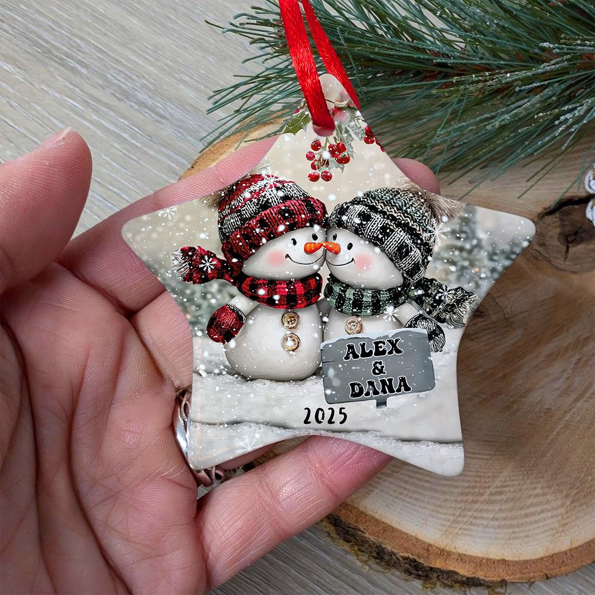 Snowman Couple Glass Ornament, Personalized Christmas Ornament For Newlyweds, Engagement Or Wedding Gift, First Christmas Couple Decor