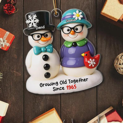 Personalized Snowman Couple Acrylic Ornament: Christmas Keepsake Gift