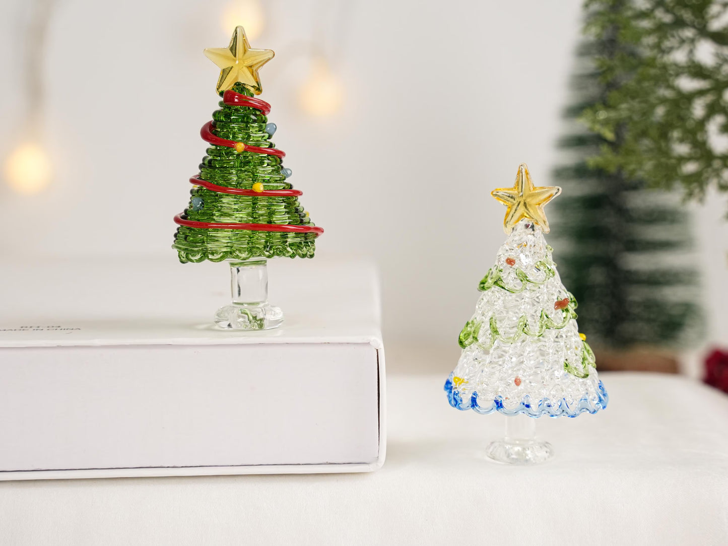 Stained Glass Christmas Tree Figurines,Illuminated Glass Christmas Trees,Christmas Day,Personalized Gift for her,Christmas Gifts,Home Decor