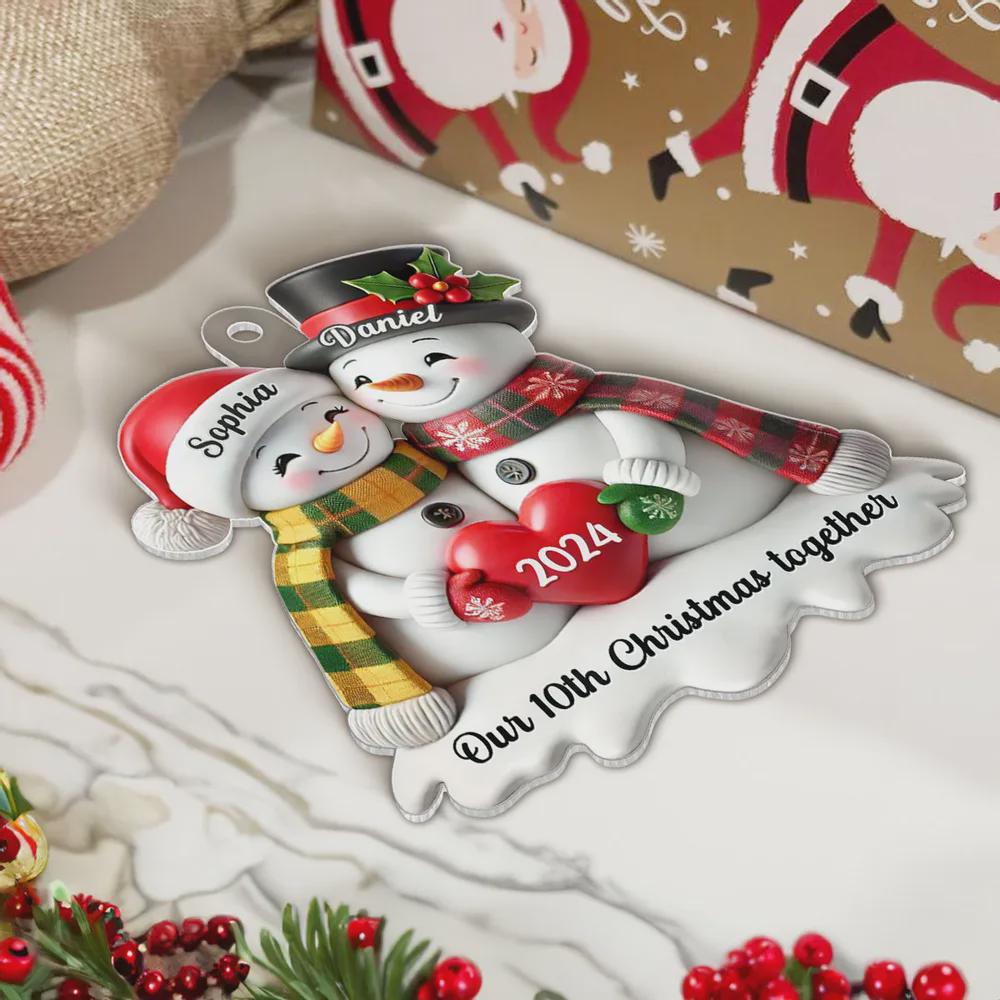Adorno acrílico personalizado para Navidad de pareja de muñecos de nieve: Recuerdo de 2025