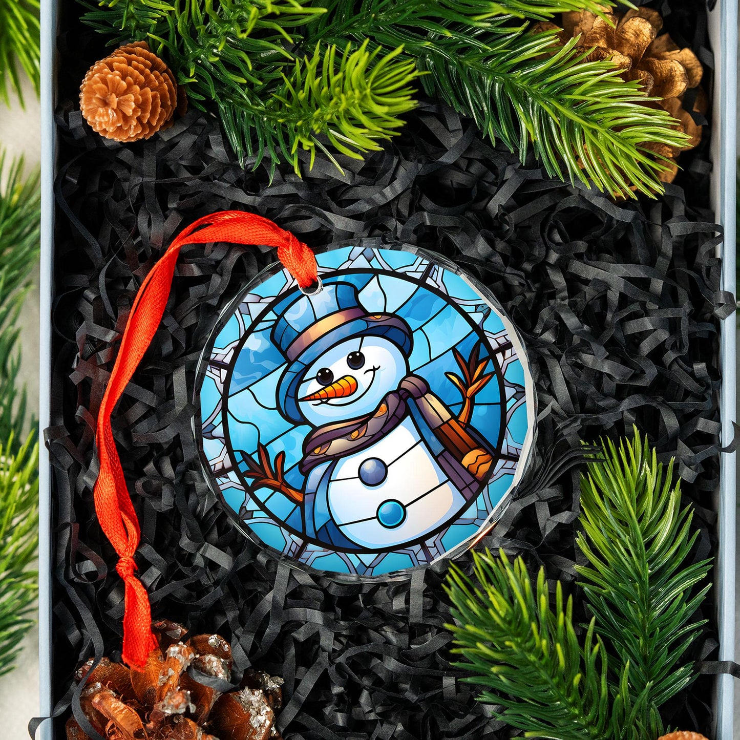 Snowman Christmas Ornament | Frosty Christmas Tree Decoration | Acrylic, Glass & Ceramic Holiday Ornament Gift Christmas Keepsake