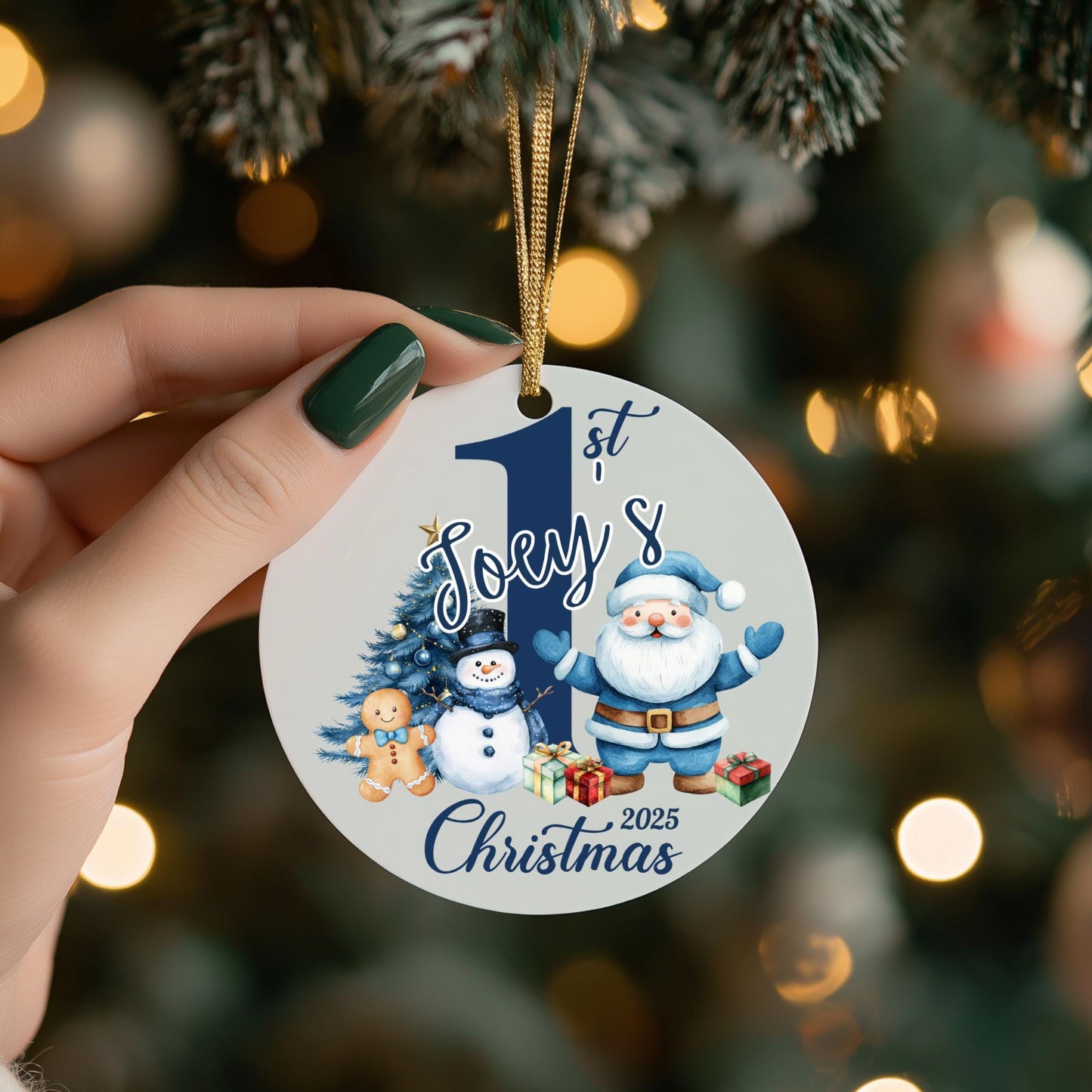 Adorno de la primera Navidad del bebé: Recuerdo de cerámica con diseño de muñeco de nieve