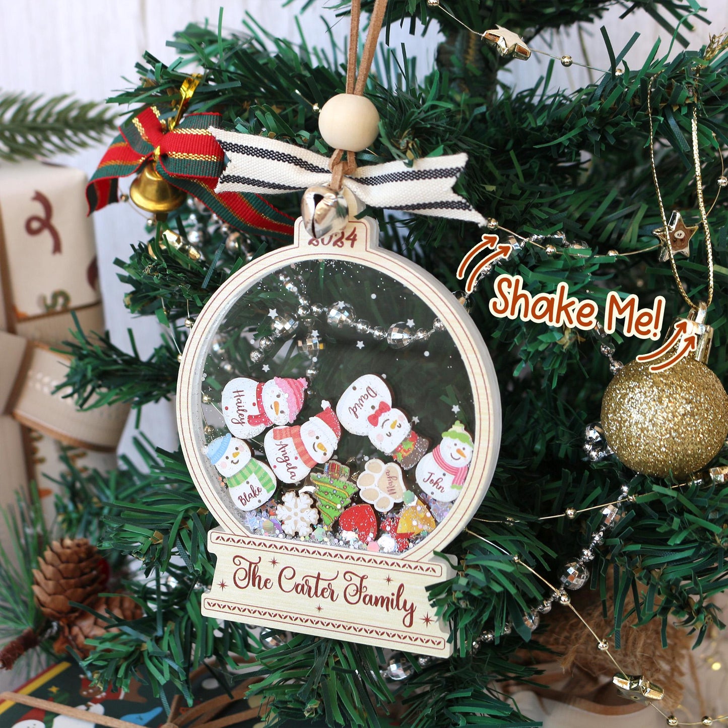 Ornement de Noël personnalisé bonhomme de neige en famille : Décoration acrylique sur mesure