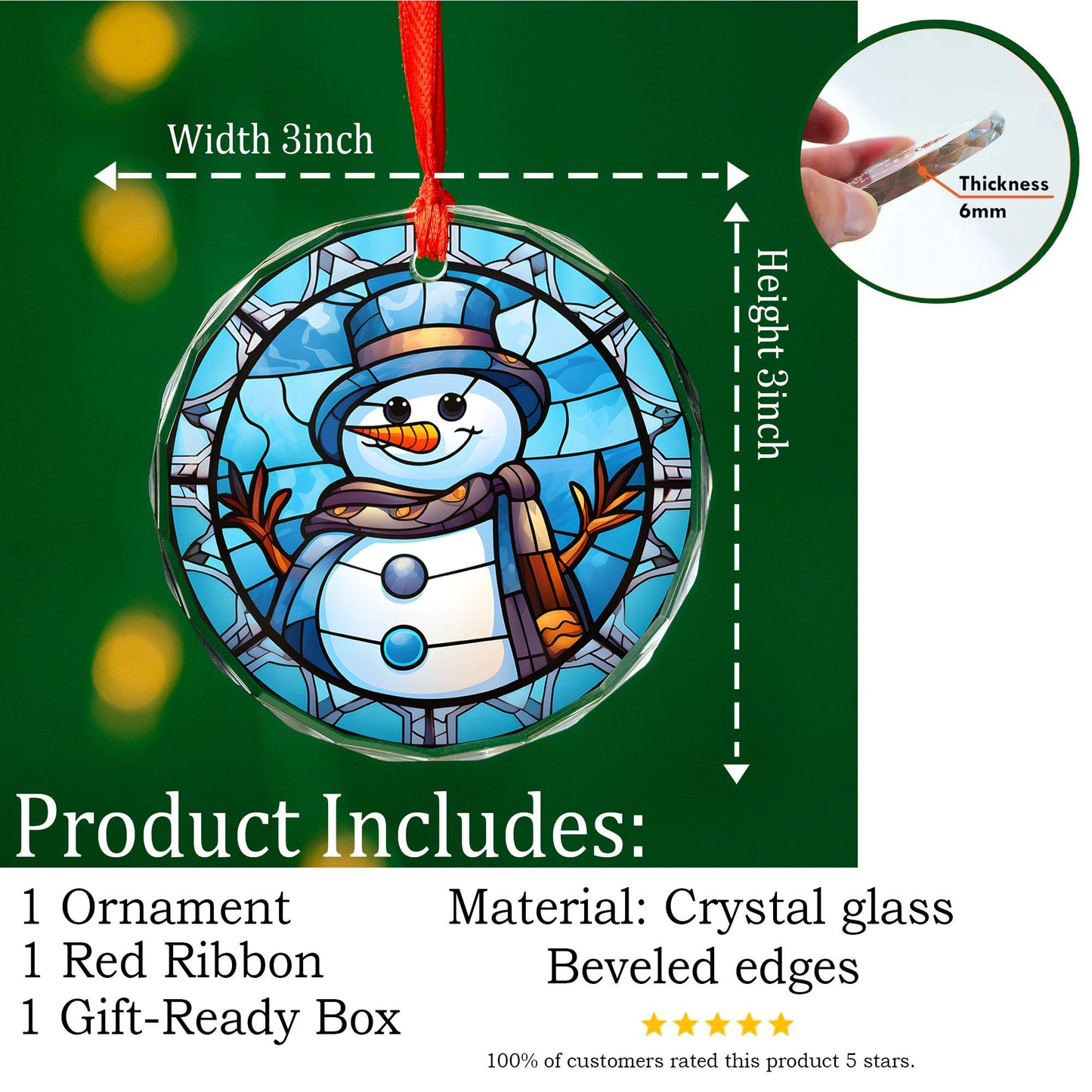 Snowman Christmas Ornament | Frosty Christmas Tree Decoration | Acrylic, Glass & Ceramic Holiday Ornament Gift Christmas Keepsake