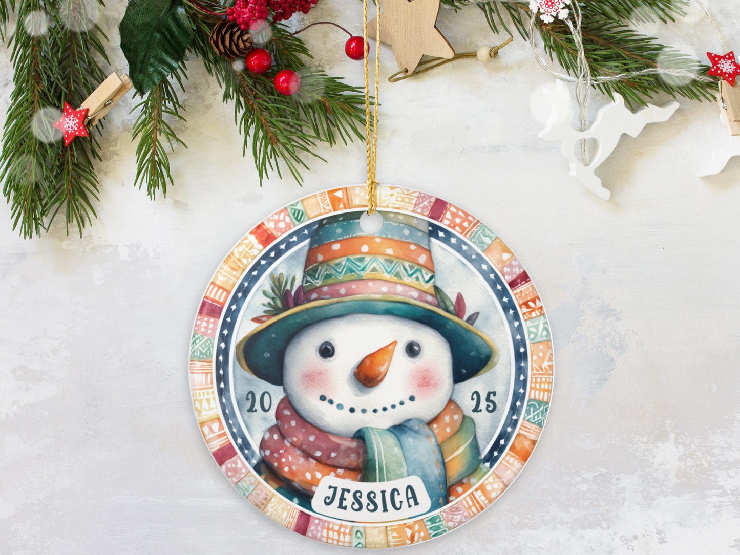 Personalized Snowman Ornament 2025 | Custom Name Christmas Decoration | Ceramic Keepsake Gift for Kids Family Holiday Tree
