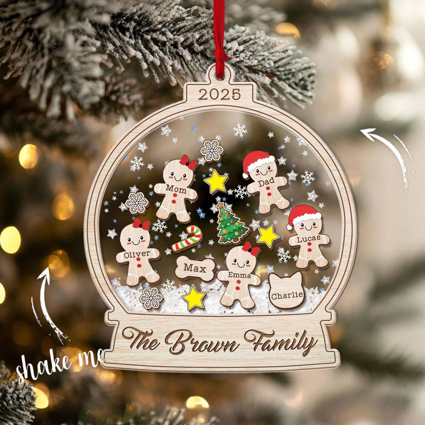 Personalized Gingerbread Family Christmas Ornament, Custom Family Ornament 2025, 4D Shake Ornament, Gingerbread Family Gift,Xmas Decor