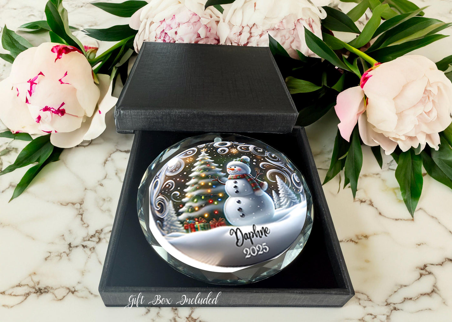 Ornement de Noël personnalisé en céramique bonhomme de neige - Cadeau de décoration d'arbre de vacances d'hiver personnalisé