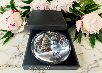 Ornement de Noël personnalisé en céramique bonhomme de neige - Cadeau de décoration d'arbre de vacances d'hiver personnalisé