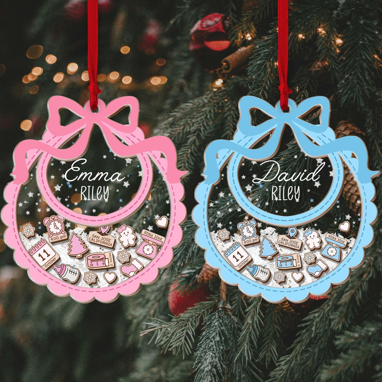 Baby's First Christmas Ornament, Personalized Baby 1st Christmas Ornament, Custom New Baby Gift, 4D Shake Babies Ornament, Baby Shower