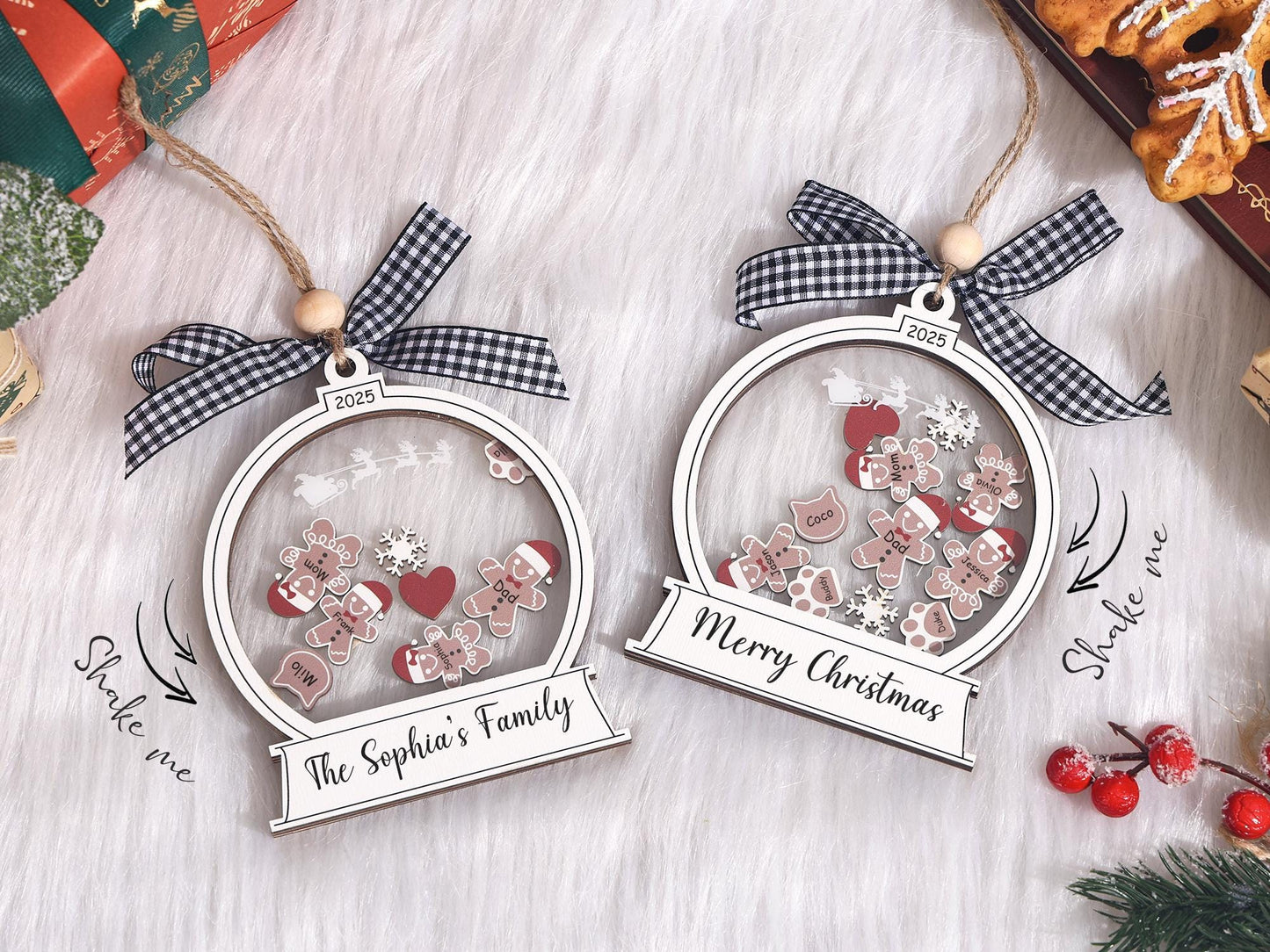 Personalized 2025 Family Gingerbread Ornament, 4D Shaker Xmas Decor
