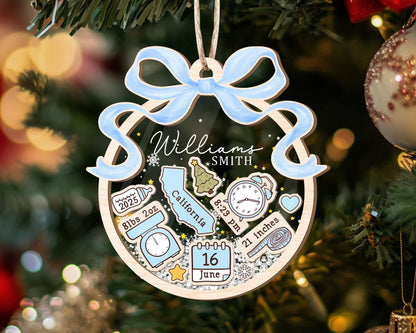Adorno Personalizado de Primera Navidad del Bebé: Recuerdos de Recién Nacido con Lazo Coquette - Agitador 4D