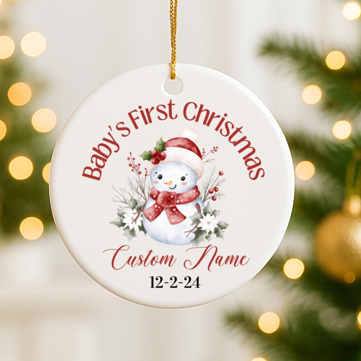 Ornement Personnalisé Premier Noël de Bébé, Prénom et Date Personnalisés, Décoration en Céramique Bonhomme de Neige, Souvenir de Vacances, Cadeau de Famille, Cadeau pour Collègue,