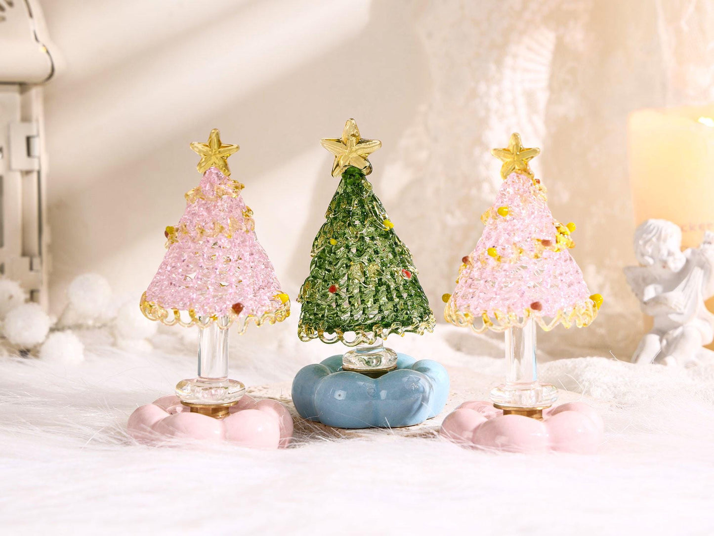 Sapin de Noël miniature en vitrail fait main, Décoration de table de Noël