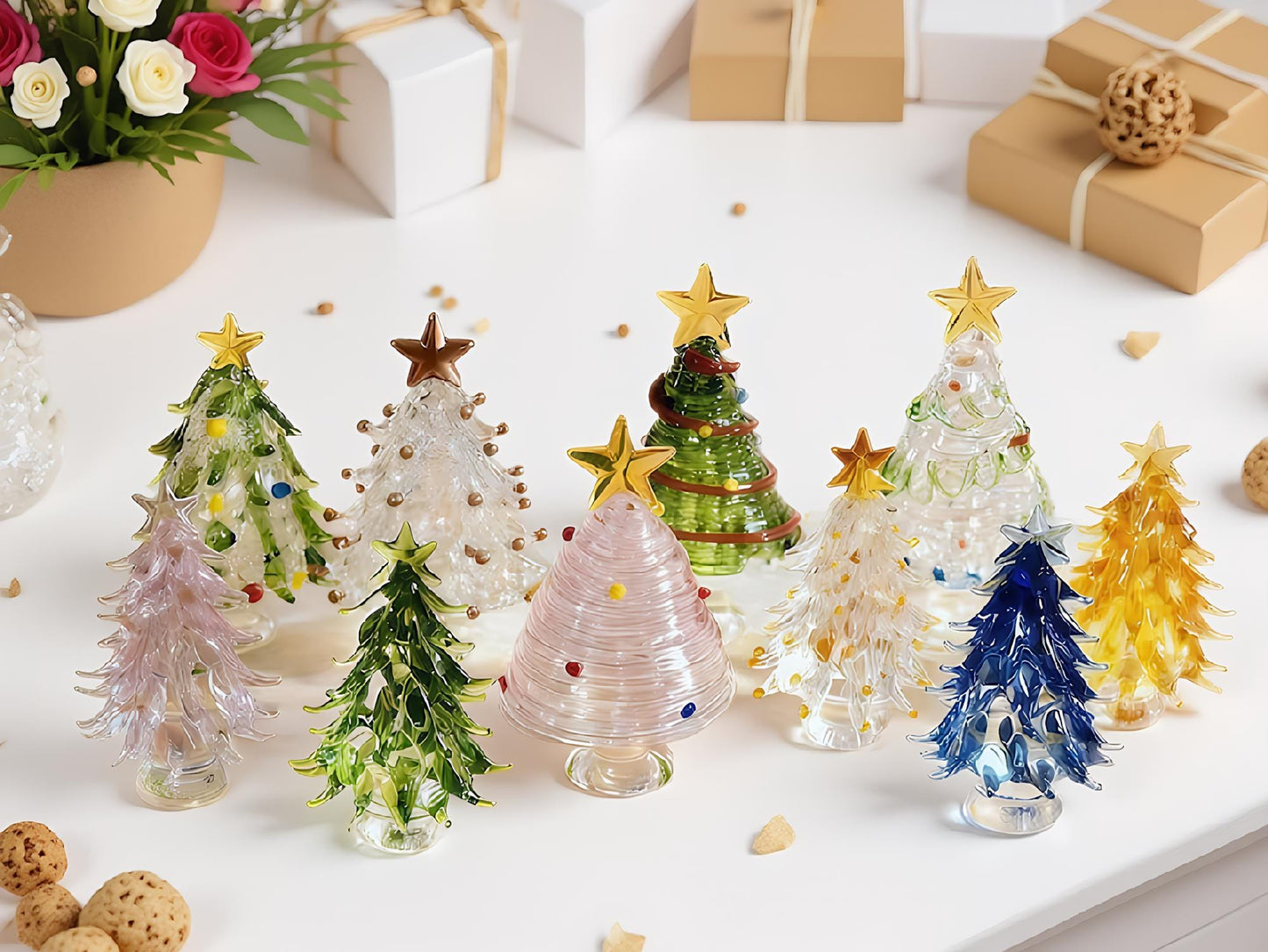 Sapin de Noël personnalisé en vitrail, Sapins de Noël en verre illuminés faits à la main, Décoration de Noël unique, Souvenir de Noël