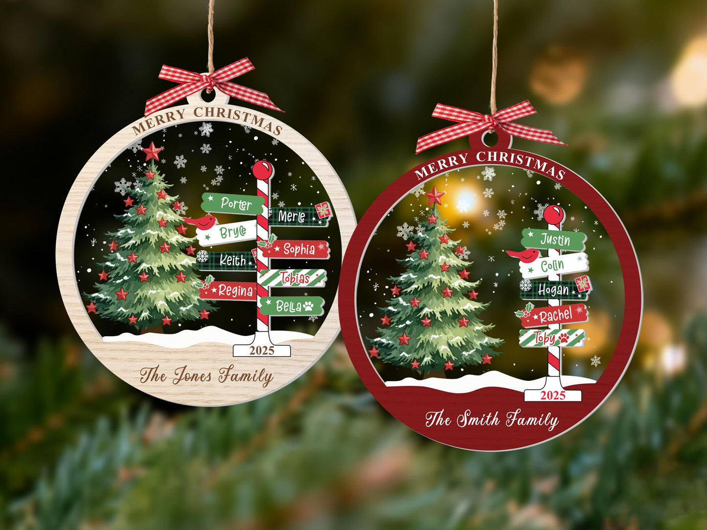 2025 Family Christmas Ornament, Personalized Ornament with Names, Custom Christmas Tree Ornament, Holiday Keepsake, Xmas Tree Decor