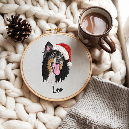 Embroidered Pet Portrait Ornament, Custom Santa Hat Christmas Gift