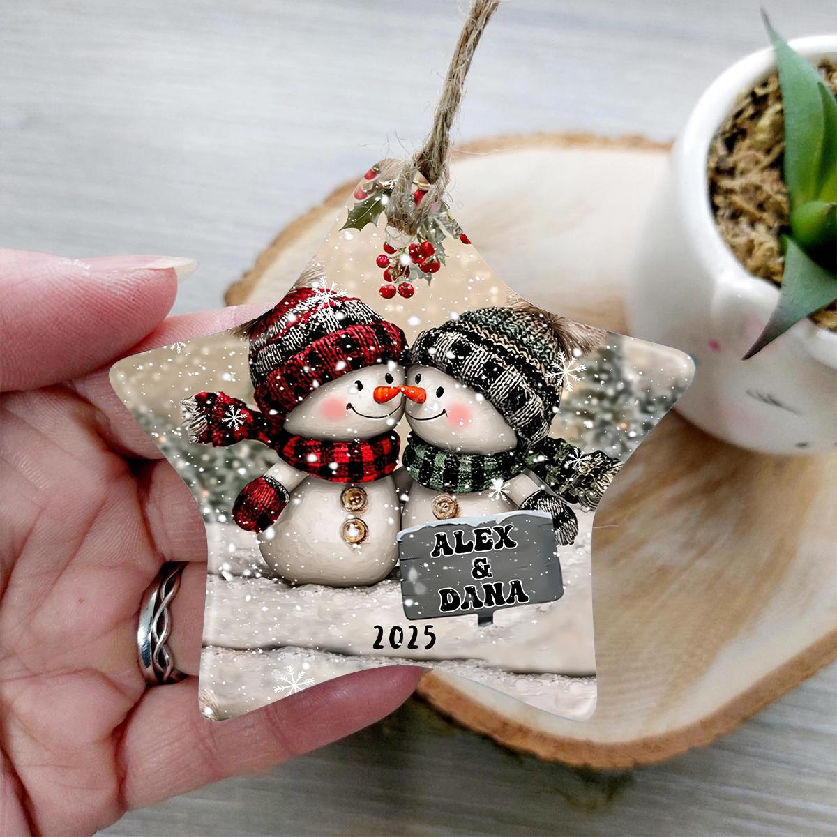 Snowman Couple Glass Ornament, Personalized Christmas Ornament For Newlyweds, Engagement Or Wedding Gift, First Christmas Couple Decor