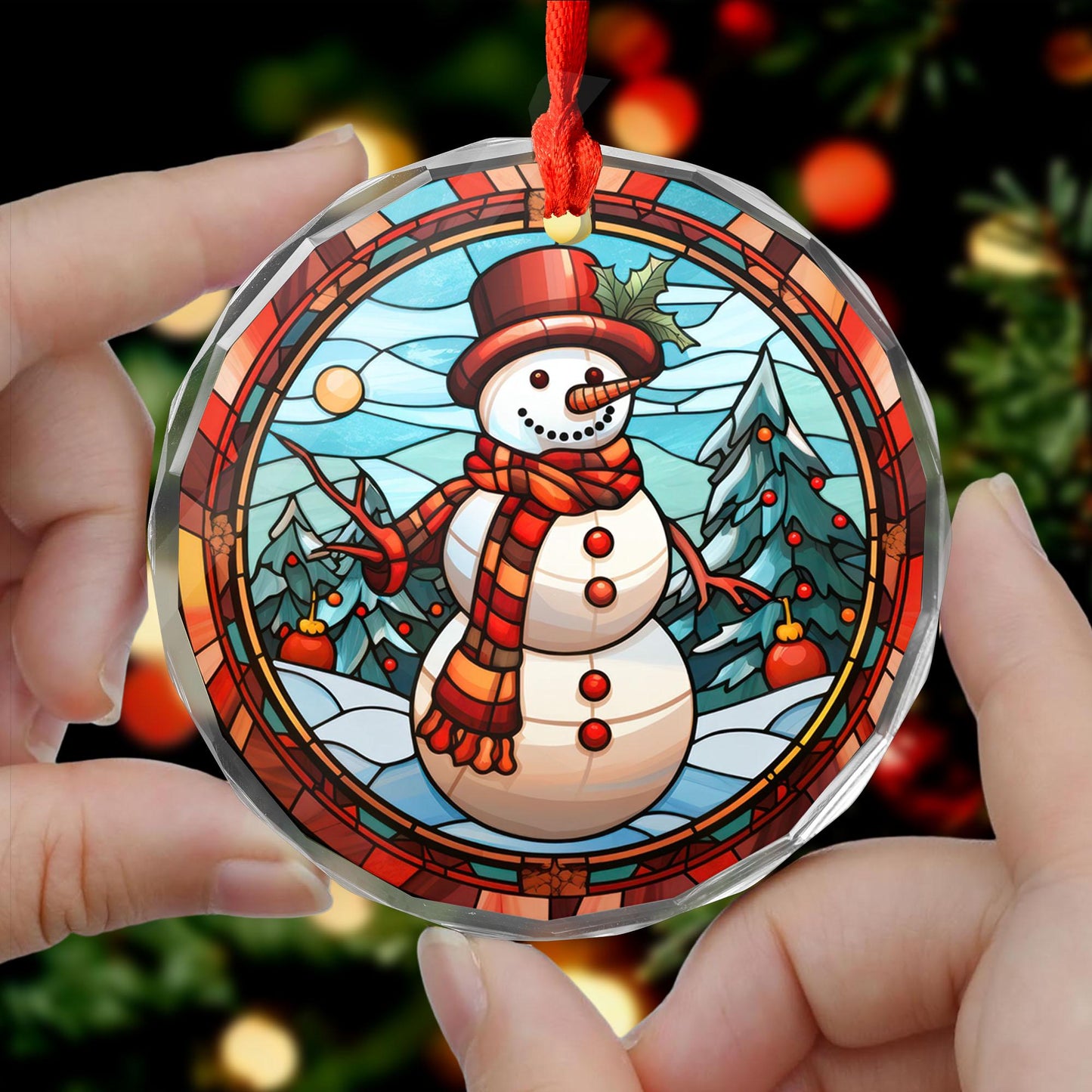 Stained Glass Snowman Christmas Ornament | Classic Winter Christmas Tree Decoration | Acrylic, Ceramic & Glass Holiday Gift