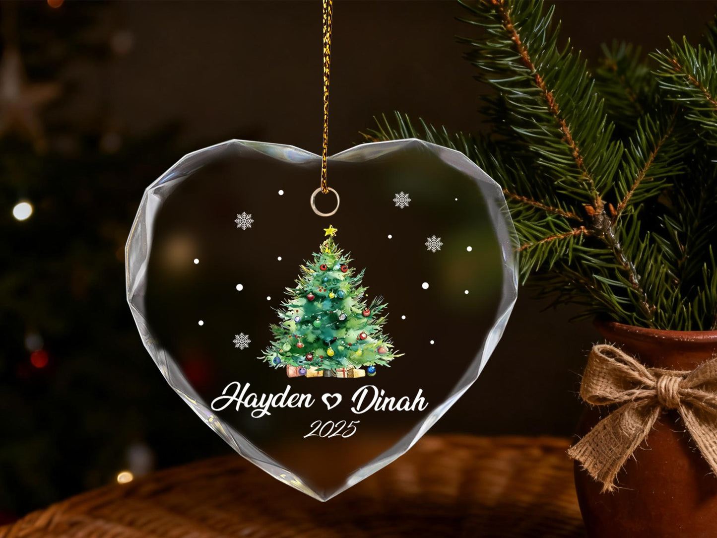 Personalized Christmas Tree Ornament,Custom Couple Names & Year Glass Snowflake Holiday Keepsake,Couple Names Christmas Ornament