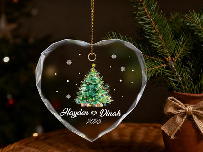 Personalized Christmas Tree Ornament,Custom Couple Names & Year Glass Snowflake Holiday Keepsake,Couple Names Christmas Ornament