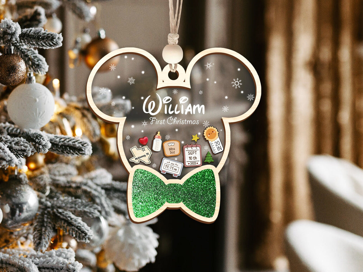 Personalized Baby's First Christmas Ornament 2025, Baby Stats Keepsake