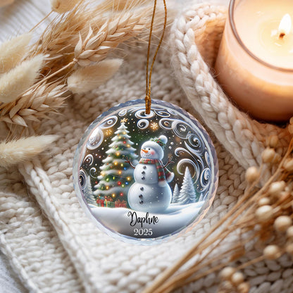 Ornement de Noël personnalisé en céramique bonhomme de neige - Cadeau de décoration d'arbre de vacances d'hiver personnalisé