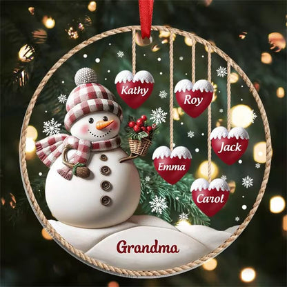 Personalized Christmas Ornament, Custom Acrylic Snowman Ornament, 1–8 Family Names Decoration, Gift for Mom, Grandma, Xmas Tree Decor
