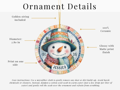 Personalized Snowman Ornament 2025 | Custom Name Christmas Decoration | Ceramic Keepsake Gift for Kids Family Holiday Tree