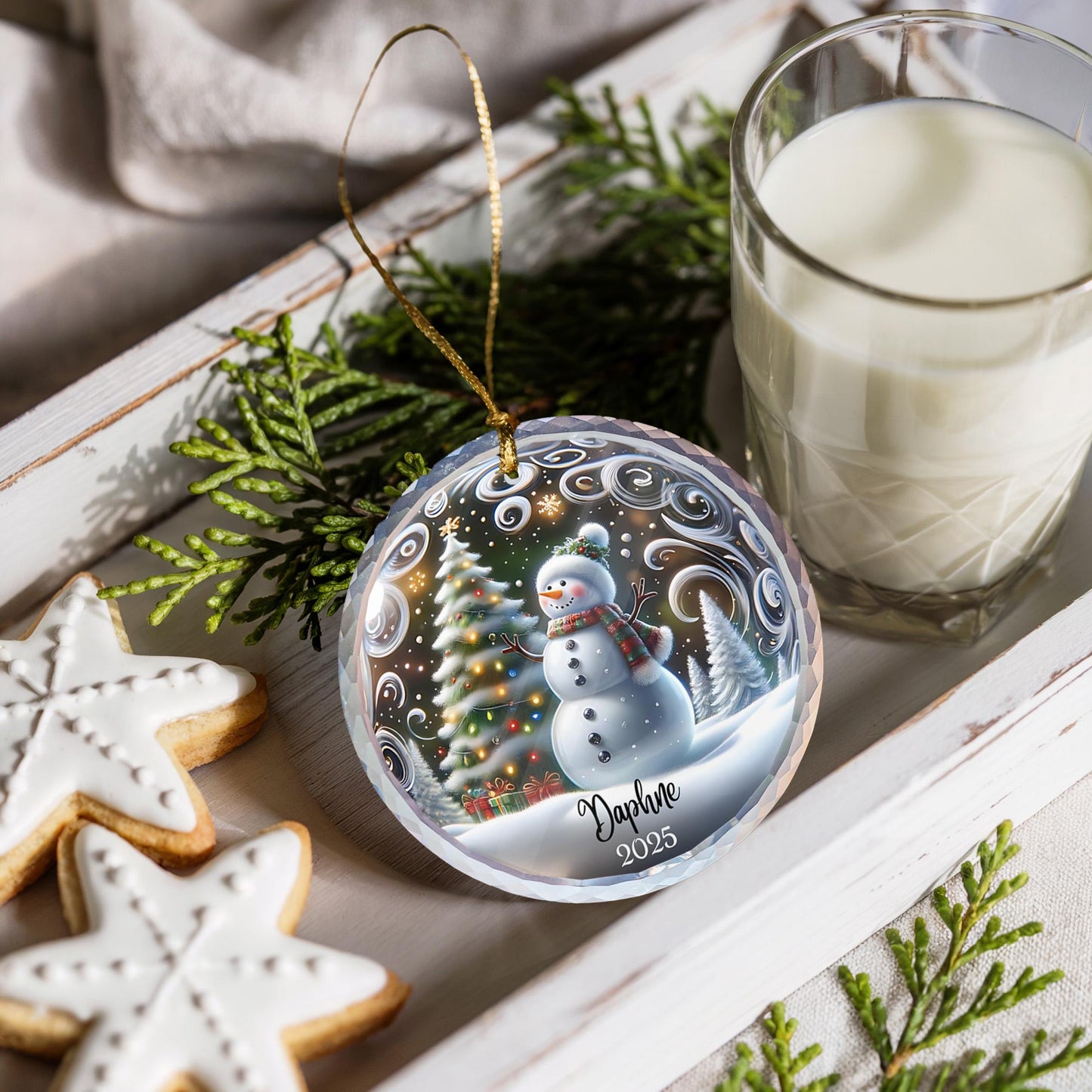 Ornement de Noël personnalisé en céramique bonhomme de neige - Cadeau de décoration d'arbre de vacances d'hiver personnalisé