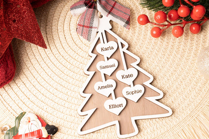 Adorno navideño de madera personalizado para la familia: recuerdo con nombres a medida